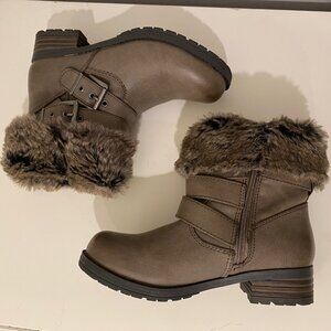 Grey Winter Fur-Lined Boots Mossimo Side-Zip, Snap, Fold Up or Down Size 6